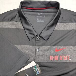 Nike Dri-Fit Ohio State Mens Golf Polo Shirt Large Black Stripe Performance OSU